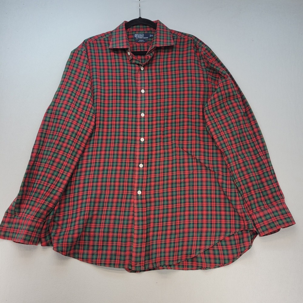 Polo Ralph Lauren Button Down Mens XL Red Green Plaid Regent Classic Fit Cotton